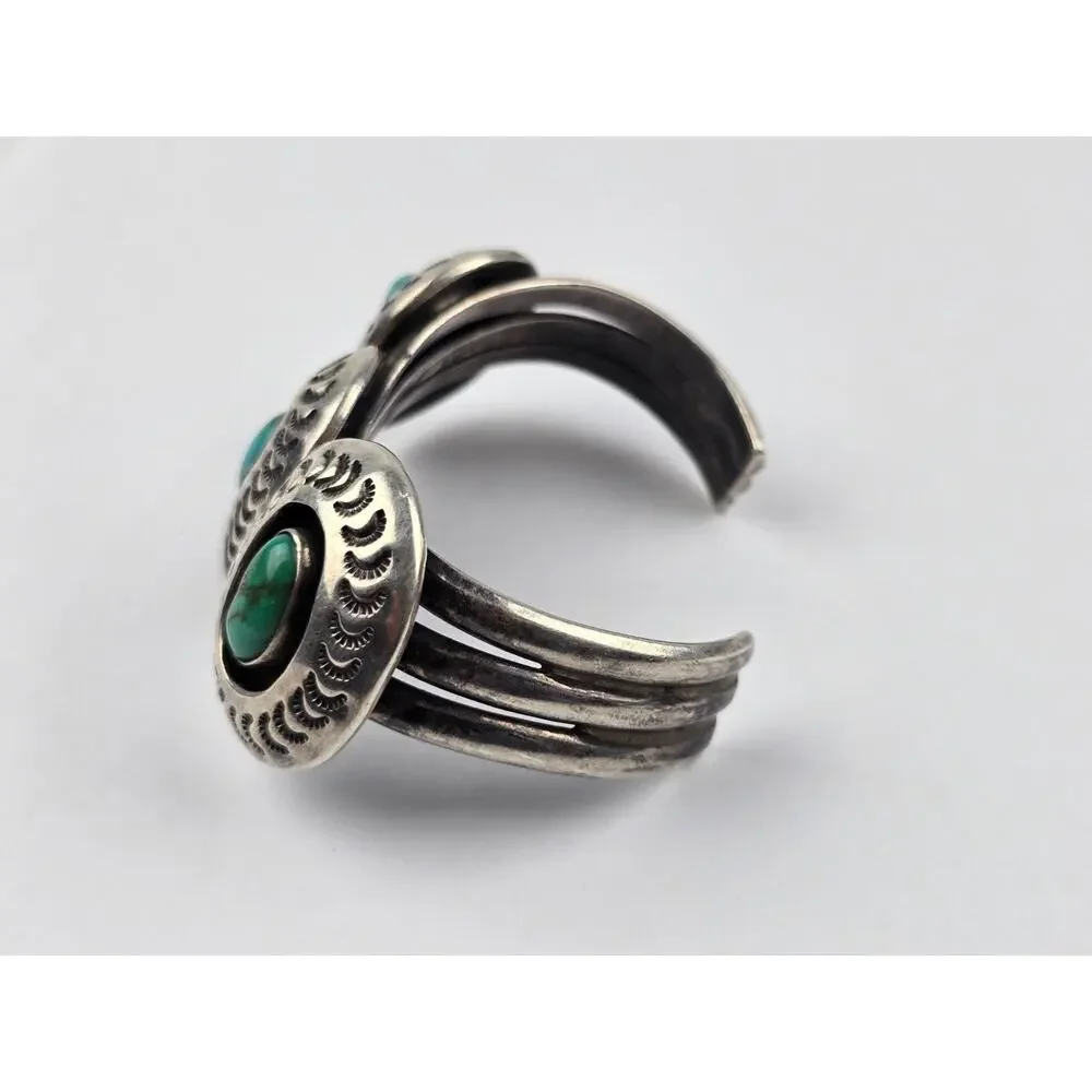 Large Navajo Shadowbox Turquoise sterling silver Cuff bracelet curved crescent